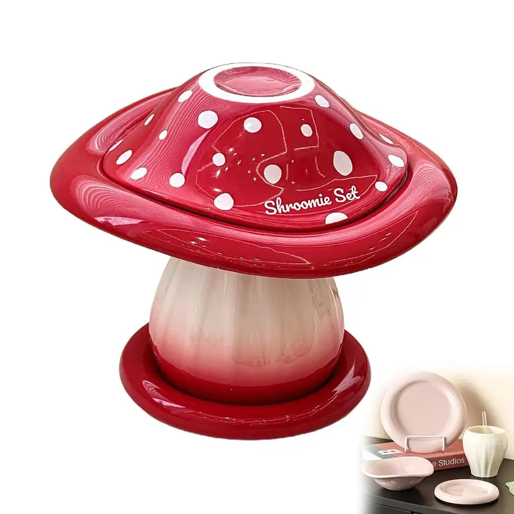 Large Capacity Ceramic Mushroom Set Bowls and Plates for Home Kitchen Countertop French Butter Dish Gift Boxes