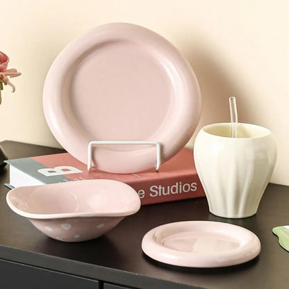 Large Capacity Ceramic Mushroom Set Bowls and Plates for Home Kitchen Countertop French Butter Dish Gift Boxes