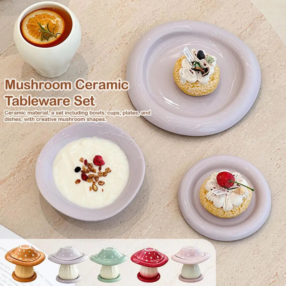 Large Capacity Ceramic Mushroom Set Bowls and Plates for Home Kitchen Countertop French Butter Dish Gift Boxes