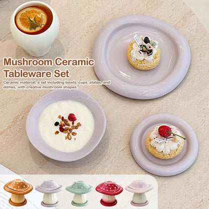 Large Capacity Ceramic Mushroom Set Bowls and Plates for Home Kitchen Countertop French Butter Dish Gift Boxes