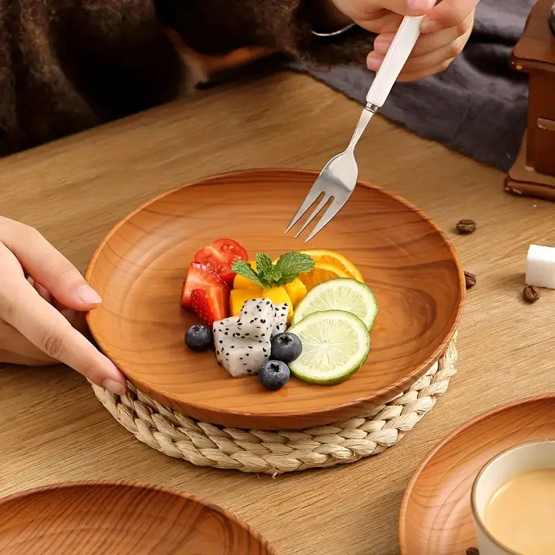 10-Piece Wood-Grain Colored Plastic Plate Set, Thickened Salad Sandwich Bread Tray, Breakfast and Dinner Tableware, Family Restaurant Pasta and Rice Dish Tray, Party Outdoor Camping Plate