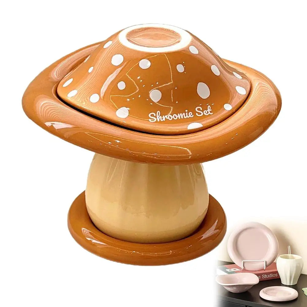 Large Capacity Ceramic Mushroom Set Bowls and Plates for Home Kitchen Countertop French Butter Dish Gift Boxes