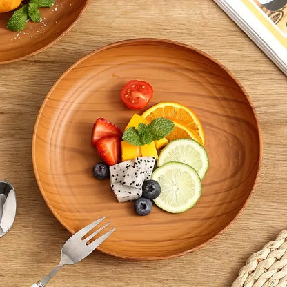10-Piece Wood-Grain Colored Plastic Plate Set, Thickened Salad Sandwich Bread Tray, Breakfast and Dinner Tableware, Family Restaurant Pasta and Rice Dish Tray, Party Outdoor Camping Plate