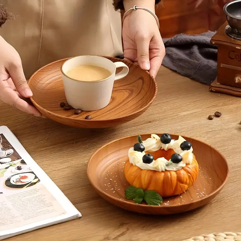10-Piece Wood-Grain Colored Plastic Plate Set, Thickened Salad Sandwich Bread Tray, Breakfast and Dinner Tableware, Family Restaurant Pasta and Rice Dish Tray, Party Outdoor Camping Plate