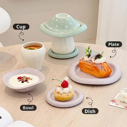 Large Capacity Ceramic Mushroom Set Bowls and Plates for Home Kitchen Countertop French Butter Dish Gift Boxes