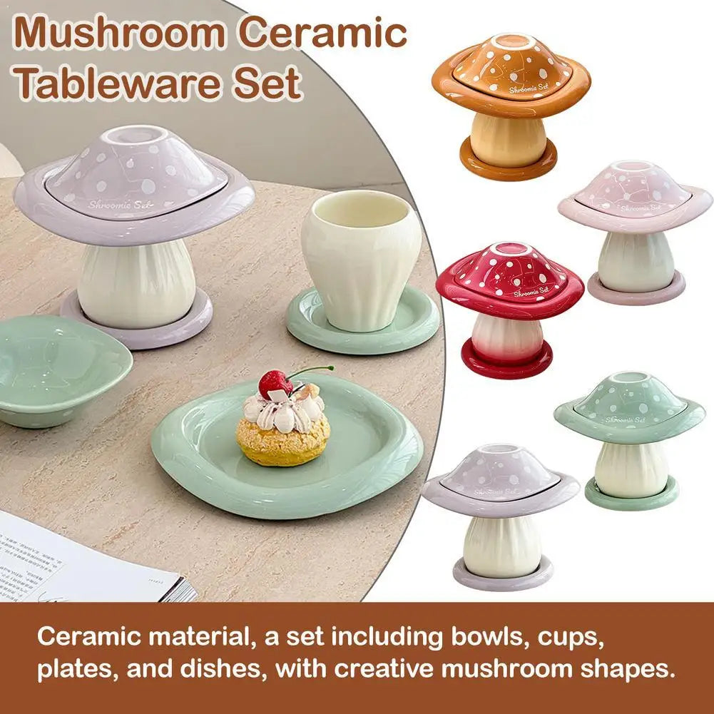 Large Capacity Ceramic Mushroom Set Bowls and Plates for Home Kitchen Countertop French Butter Dish Gift Boxes
